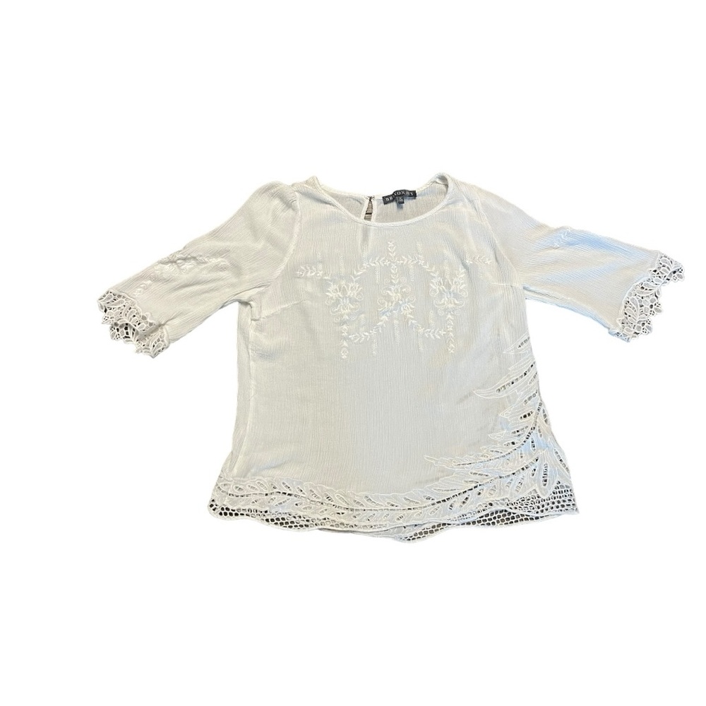 Brixon Ivy floral embroidered lace trimmed boho festival 3/4 sleeve blou…